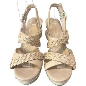 Antonio Melani Beige Nude Braided Leather Espadrille Wedges Rope approx sz 5*